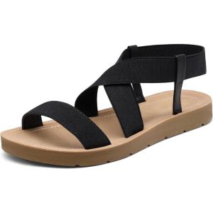 image:imageDREAM PAIRS Womens Open Toe Elastic Ankle Strap Flat Summer SandalsBlack1