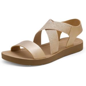 image:imageDREAM PAIRS Womens Open Toe Elastic Ankle Strap Flat Summer SandalsGold