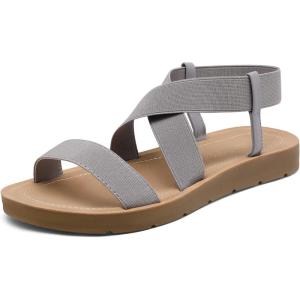 image:imageDREAM PAIRS Womens Open Toe Elastic Ankle Strap Flat Summer SandalsGrey