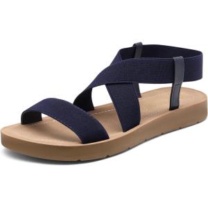 image:imageDREAM PAIRS Womens Open Toe Elastic Ankle Strap Flat Summer SandalsNavy1