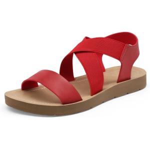 image:imageDREAM PAIRS Womens Open Toe Elastic Ankle Strap Flat Summer SandalsRed