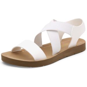 image:imageDREAM PAIRS Womens Open Toe Elastic Ankle Strap Flat Summer SandalsWhite