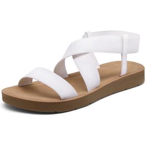 image:imageDREAM PAIRS Womens Open Toe Elastic Ankle Strap Flat Summer SandalsWhite1
