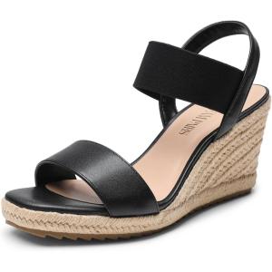 image:imageDREAM PAIRS Womens Open Toe Espadrilles Dressy Platform Sandals Slip on Elastic Ankle Strap Wedges SandalsBlackpu
