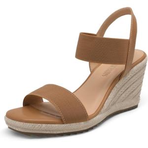 image:imageDREAM PAIRS Womens Open Toe Espadrilles Dressy Platform Sandals Slip on Elastic Ankle Strap Wedges SandalsCamel