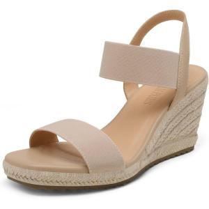 image:imageDREAM PAIRS Womens Open Toe Espadrilles Dressy Platform Sandals Slip on Elastic Ankle Strap Wedges SandalsNude