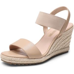 image:imageDREAM PAIRS Womens Open Toe Espadrilles Dressy Platform Sandals Slip on Elastic Ankle Strap Wedges SandalsNudepu