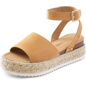 image:imageDREAM PAIRS Womens Platform Espadrilles Casual Ankle Strap Wide Wedge Sandals Comfortable Dressy Summer ShoesCamalsuede