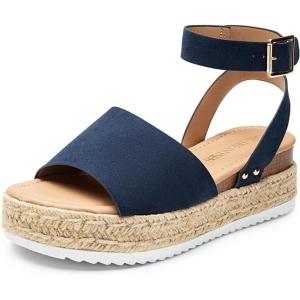 image:imageDREAM PAIRS Womens Platform Espadrilles Casual Ankle Strap Wide Wedge Sandals Comfortable Dressy Summer ShoesNavysuede