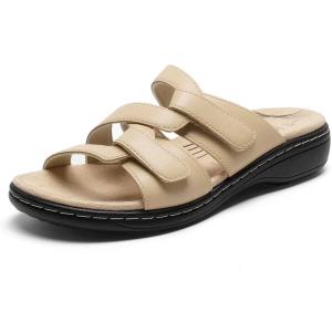 image:imageDREAM PAIRS Womens Slides Arch Support Slip on Flat Sandals Plantar Fasciitis Soft Cushion Slippers With Adjustable StrapsNude