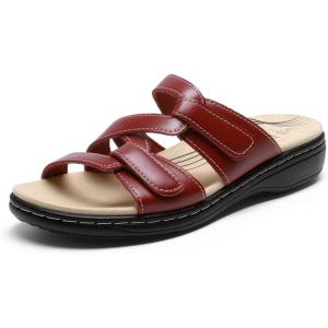 image:imageDREAM PAIRS Womens Slides Arch Support Slip on Flat Sandals Plantar Fasciitis Soft Cushion Slippers With Adjustable StrapsRedpu