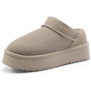 image:imageDREAM PAIRS Womens Slippers Platform Genuine Suede SlipOn Memory Foam Cozy Fluffy Warm Comfy Furry House Shoes for Outdoor IndoorSand