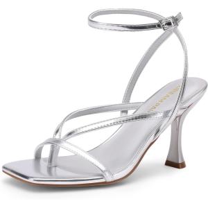 image:imageDREAM PAIRS Womens Square Open Toe Flip Flop High kitten Heels Strappy Thong Ankle Strap 335 Inch Sandals Comfort Dress Party ShoesSilver