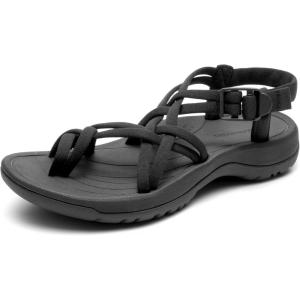 image:imageDREAM PAIRS Womens Walking Sandals With Arch Support Elastic Strap Summer Sport Athletic Casual Hiking Outdoor SandalAll Black