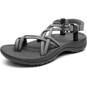 image:imageDREAM PAIRS Womens Walking Sandals With Arch Support Elastic Strap Summer Sport Athletic Casual Hiking Outdoor SandalBlackWhite