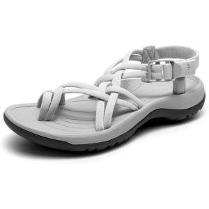 image:imageDREAM PAIRS Womens Walking Sandals With Arch Support Elastic Strap Summer Sport Athletic Casual Hiking Outdoor SandalLight Grey