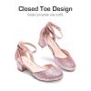 image:imageDREAM PAIRS Girls Dress Shoes Closed Toe High Heels Ankle Strap Toddler Little Big Kid Wedding Flower Party PumpPink