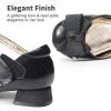 image:imageDREAM PAIRS Girls Dress Shoes Closed Toe Low Heels Ankle Strap Bow Ballet Wedding Party Sandals Princess Flower Shoes for Little KidBlack
