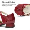 image:imageDREAM PAIRS Girls Dress Shoes Closed Toe Low Heels Ankle Strap Bow Ballet Wedding Party Sandals Princess Flower Shoes for Little KidDark Red