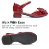 image:imageDREAM PAIRS Girls Dress Shoes Closed Toe Low Heels Ankle Strap Bow Ballet Wedding Party Sandals Princess Flower Shoes for Little KidDark Red