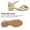 image:imageDREAM PAIRS Girls Dress Shoes Closed Toe Low Heels Ankle Strap Bow Ballet Wedding Party Sandals Princess Flower Shoes for Little KidGold