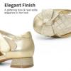image:imageDREAM PAIRS Girls Dress Shoes Closed Toe Low Heels Ankle Strap Bow Ballet Wedding Party Sandals Princess Flower Shoes for Little KidGold