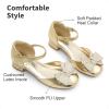 image:imageDREAM PAIRS Girls Dress Shoes Closed Toe Low Heels Ankle Strap Bow Ballet Wedding Party Sandals Princess Flower Shoes for Little KidGold