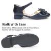 image:imageDREAM PAIRS Girls Dress Shoes Closed Toe Low Heels Ankle Strap Bow Ballet Wedding Party Sandals Princess Flower Shoes for Little KidNavy