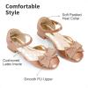 image:imageDREAM PAIRS Girls Dress Shoes Closed Toe Low Heels Ankle Strap Bow Ballet Wedding Party Sandals Princess Flower Shoes for Little KidRose Gold
