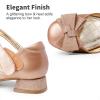 image:imageDREAM PAIRS Girls Dress Shoes Closed Toe Low Heels Ankle Strap Bow Ballet Wedding Party Sandals Princess Flower Shoes for Little KidRose Gold