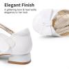 image:imageDREAM PAIRS Girls Dress Shoes Closed Toe Low Heels Ankle Strap Bow Ballet Wedding Party Sandals Princess Flower Shoes for Little KidWhite