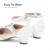 image:imageDREAM PAIRS Girls Dress Shoes Closed Toe Low Heels Ankle Strap Pumps for Toddler Little Big Kid Flower Party Wedding PrincessWhitepu