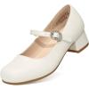 image:imageDREAM PAIRS Girls Dress Shoes Mary Jane Low Heels Flower Wedding Party Pump Prom Footwear for LittleBig KidsIvory