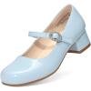 image:imageDREAM PAIRS Girls Dress Shoes Mary Jane Low Heels Flower Wedding Party Pump Prom Footwear for LittleBig KidsLight Blue