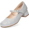 image:imageDREAM PAIRS Girls Dress Shoes Mary Jane Low Heels Flower Wedding Party Pump Prom Footwear for LittleBig KidsSilver