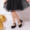 image:imageDREAM PAIRS Girls Dress Shoes Platform Square Toe High Heels Ankle Strap Party Wedding Flower Pump for Little Big KidBlack