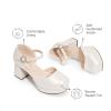 image:imageDREAM PAIRS Girls Dress Shoes Platform Square Toe High Heels Ankle Strap Party Wedding Flower Pump for Little Big KidIvory