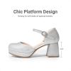 image:imageDREAM PAIRS Girls Dress Shoes Platform Square Toe High Heels Ankle Strap Party Wedding Flower Pump for Little Big KidSilver
