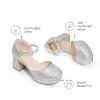 image:imageDREAM PAIRS Girls Dress Shoes Platform Square Toe High Heels Ankle Strap Party Wedding Flower Pump for Little Big KidSilver
