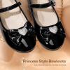 image:imageDREAM PAIRS Girls Mary Jane Dress Shoes for Toddler Heart Rhinestone Front Bow Ballerina Flat ToddlerLittle KidBlackpat