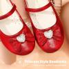 image:imageDREAM PAIRS Girls Mary Jane Dress Shoes for Toddler Heart Rhinestone Front Bow Ballerina Flat ToddlerLittle KidRed
