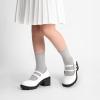 image:imageDREAM PAIRS Mary Jane Shoes for Girls Platform School Uniform Party Chunky Dress Heel Double Straps Flats for Little Big KidWhite