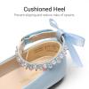 image:imageDREAM PAIRS Toddler Little Girls Dress Shoes Flower Girl Mary Jane Ballet Flat Shoes with Pearl Ankle Strap amp Satin Bow for WeddingPartyLight Blue