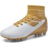 image:imageDREAM PAIRS Boys Girls Soccer Cleats Youth Firm Groud Outdoor Sport Athletic High Top Football Shoes for LittleBig KidGoldWhite