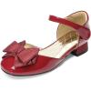 image:imageDREAM PAIRS Girls Dress Shoes Closed Toe Low Heels Ankle Strap Bow Ballet Wedding Party Sandals Princess Flower Shoes for Little KidDark Red