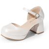 image:imageDREAM PAIRS Girls Dress Shoes Platform Square Toe High Heels Ankle Strap Party Wedding Flower Pump for Little Big KidIvory