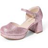 image:imageDREAM PAIRS Girls Dress Shoes Platform Square Toe High Heels Ankle Strap Party Wedding Flower Pump for Little Big KidPink