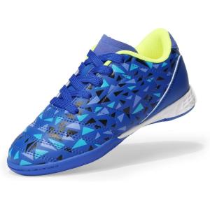 image:imageDREAM PAIRS Boys Girls Indoor Sneakers Lace Up Sport Athletic Casual IC Youth Futsal Football Soccer Shoes for LittleBig KidRoyalBlueNeonGreen