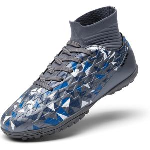 image:imageDREAM PAIRS Boys Girls Indoor Soccer Shoes High Top Football Turf Futsal Shoes for LittleBig KidGrey