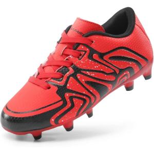 image:imageDREAM PAIRS Boys Girls Soccer Cleats Youth Firm Groud Baseball Cleats Sport Athletic Outdoor Trainning Football Shoes for LittleBig KidRedBlackSilver